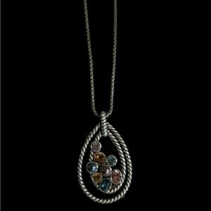 Brighton Halo Necklace, Blue Purple Colored Swarovski Crystals Teardrop 10”